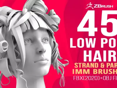 45 Female cartoon character hair strand and parts Zbrush IMM 3D model