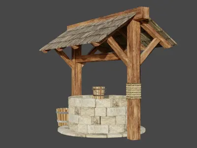 Low Poly Medieval Well Low-poly 3D model