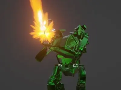 AVATAR ROBOT RIG MUZZLE FLASH WEAPON WITH ANIMATION Low-poly 3D model