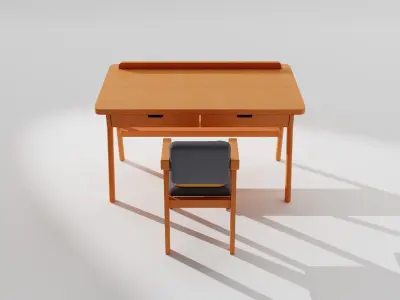 Study Table and Chair Set  3D model