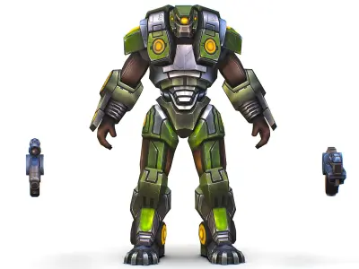 Cartoon Sci-Fi Cyborg Drone Heavy Sniper Soldier Low-poly 3D model