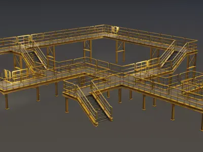 Modular Idustrial Staircase Set Low-poly 3D model