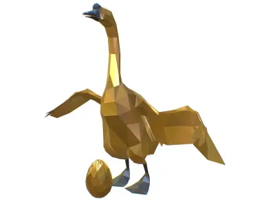 Animated Golden Goose Gold Egg Lowpoly Art Style Low-poly 3D model