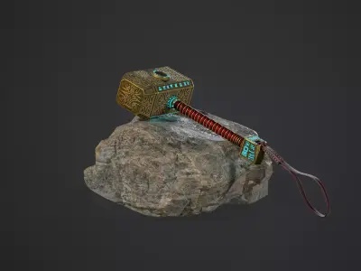 Realistic Low Poly Thor Hammer  Game Ready PBR Asset Low-poly 3D model