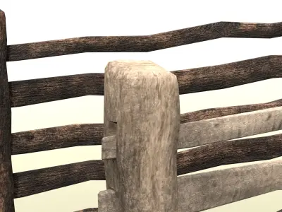 Rustic Wooden Fence old pasture village Low-poly 3D model