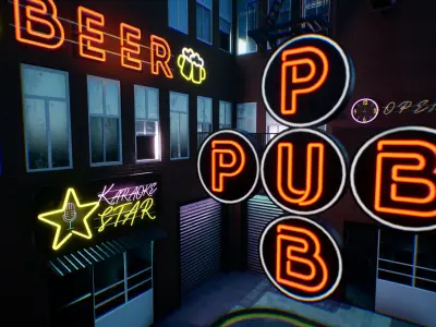 Neon billboards - city props 3D model