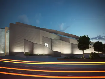 Gallery modern church in middle of city at night 3D model