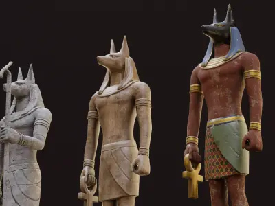 Anubis Game-Ready Model two statues of egyptian gods Low-poly 3D model