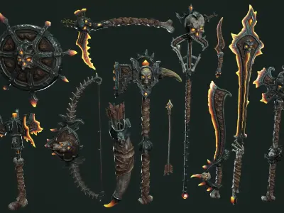 Fantasy undead weapons Low-poly 3D model