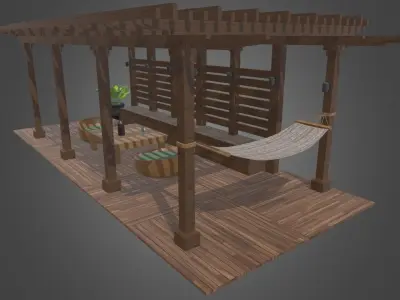 Terrace Wood Structure Low-poly 3D model