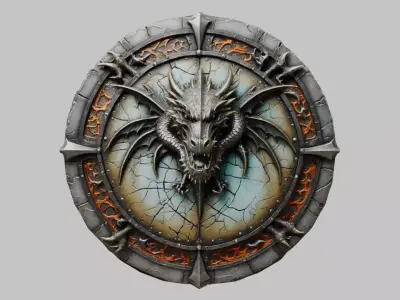 Medieval Fantasy Dragon Steel Shield Low-poly 3D model