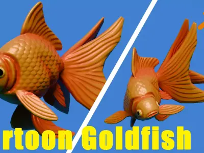Cartoon Goldfish Rigged Low-poly 3D model