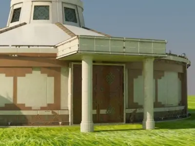 yurta round building in middle of grassy field 3D model