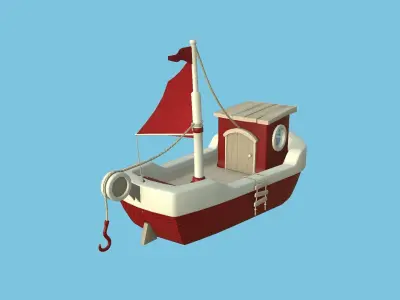 Cartoon Boat 08 - Red Beige - Low Poly Ship Low-poly 3D model