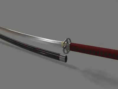 PBR Katana Japanese Sword Red Low-poly 3D model