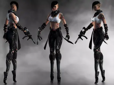 Cyber girl  Low-poly 3D model