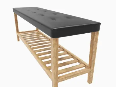 Bench leather with wooden legs Free 3D model