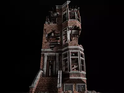 DESTROYED OLD BUILDING POST APOCALYPSE 007 Low-poly 3D model