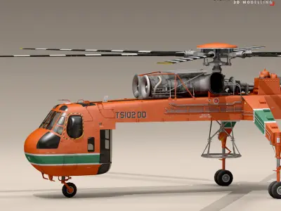 S-64E and S-64F Skycrane 3D model