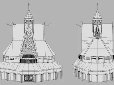 Viking Stave Church-Building Low-poly 3D model