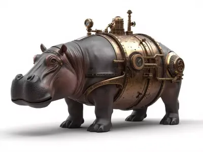 Steampunk Armored Hippo 3D Model Low-poly 3D model
