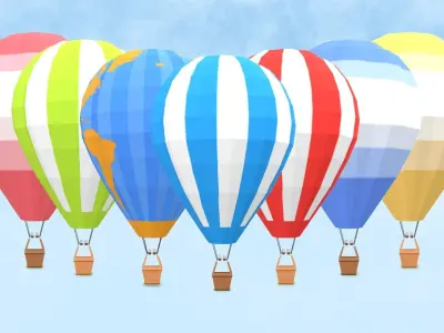 Cartoon Hot Air Balloon Low-poly 3D model