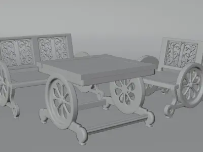 Set Wooden Furniture 1 3D model