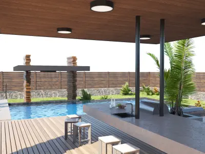 private garden with pool and pergola 3D model
