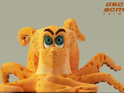 Octopus cartoonist character Low-poly 3D model