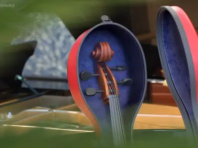 Cello Instrument with Bow 3D model
