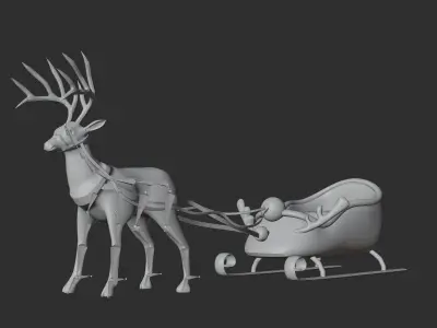 Merry christmas and happ new year reindeer with sleigh 3D model
