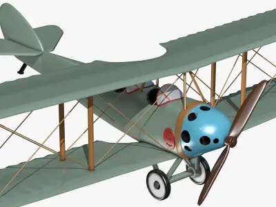 Blue Biplane Low-poly 3D model