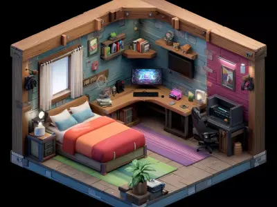 FREE Isometric Rooms Free low-poly 3D model