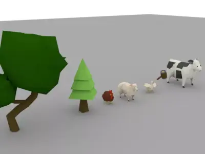 Low poly animals goose and hammer Low-poly 3D model