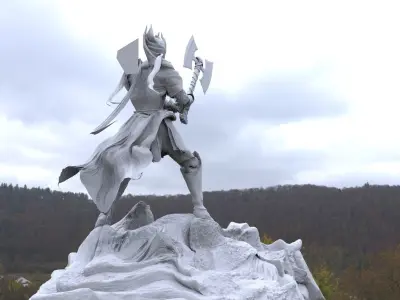 Axe warrior and 2 headed dragon 3D model