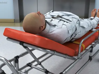 Patient in Straitjacket on Stretcher 3D model