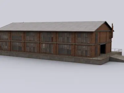 Brick hangar Low-poly 3D model