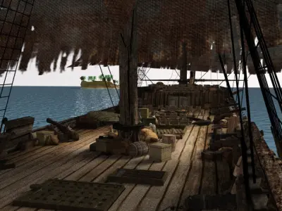 Three-deck linear galleon period 16-18 century Pirate ship Low-poly 3D model