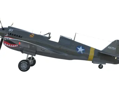 Curtiss P-40 Warhawk WW2 Warplane Low-poly 3D model