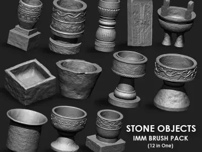 Stone Objects IMM Obj Brush Pack 12 in One 3D model