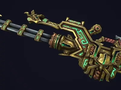 Fantasy dwarf minigun Low-poly 3D model