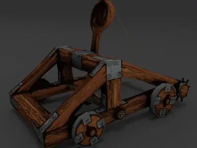 Catapult rigged Animation Low-Poly Free low-poly 3D model