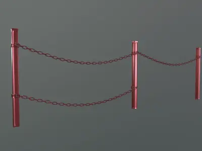 Modular Red Chain Barrier Low-poly 3D model
