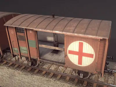 Railway Covered Goods Wagon 18T Vr4 Medic Orange Low-poly 3D model