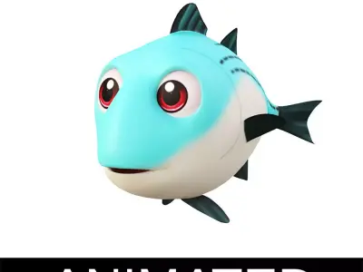 White Bass Fish Cartoon Animated Low-poly 3D model