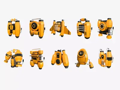 10 Jetpack Low Poly Collection Yellow - SciFi Character Design 
