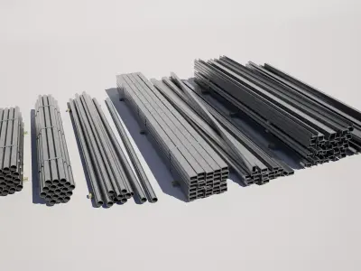 Industrial Steel Beams Pipes Stack Pack 3D model