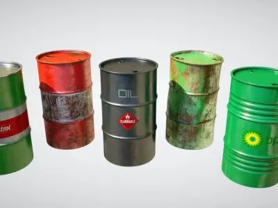 Oil Barrels Pack Low-poly 3D model