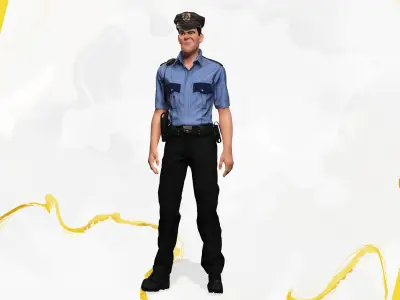 Stylized Cartoon Police Officer Policeman Rigged Cop Low-poly 3D model