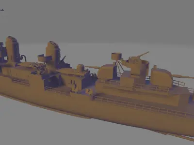 Uss fletcher DD 445 battleship 3D print model